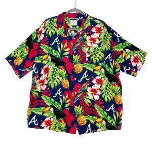 Atlanta Braves Hawaiian Shirt Mens 2X Tropical Floral‎ Tucan Pineapple MLB